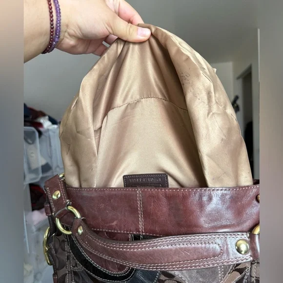 Coach Zoe Patchwork Leather Hobo Shoulder Bag in Brown Suede and Leather - Picture 9 of 12